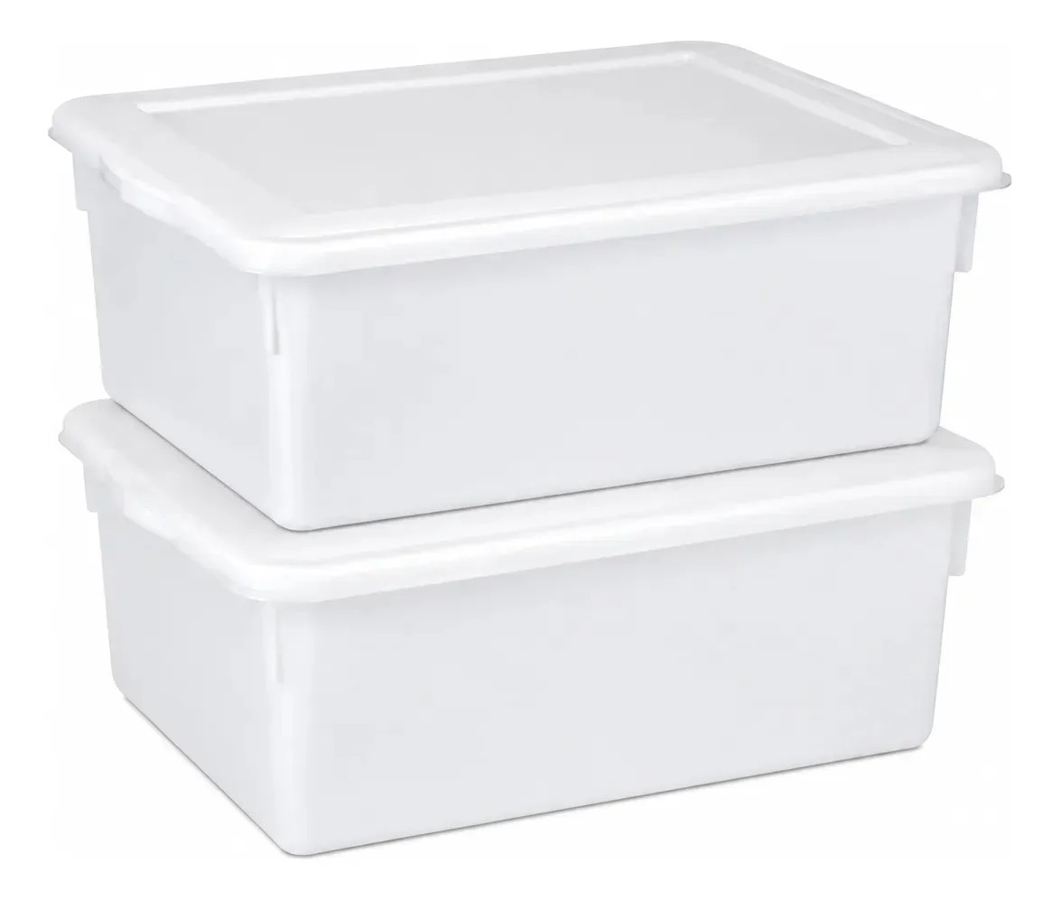 Kit 2 Caixas Organizadoras Plástico Tampa Branca 16,5L Pleion