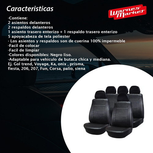 Imagen 2 de 5 de Funda Cubre Asiento Cuerina Cuero Auto P/ Ford Ka Negra