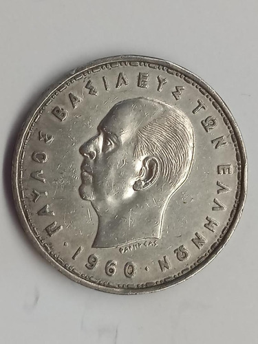 Moneda 20 Dracmas- Grecia -1960 -plata 0.835 -km#85-excelent