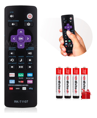 Control Compatible Con LG Tcl R0ku-t1107a Philps Hitachi Haie Incluye 4 Pilas Divitech® AAA