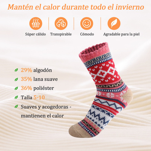5 Pares Calcetines De Lana De Punto Para Invierno Calcetines