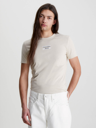 Camiseta Slim Con Logo Beige Calvin Klein