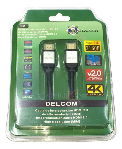 Cable Hdmi 2.0 De 5 Metros Delcom Ultra Hd 4k 3d Audio Video