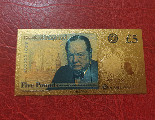 Billete Coleccionable 5 Libras Inglaterra Detalles Color Oro