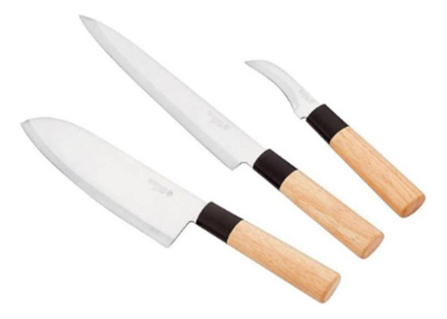 Conjunto De 3 Facas Japonesa Santoku Para Peixe Em Aço Inox