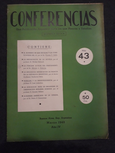 Conferencias 1940 Alfredo Palacios, Vicente Gallo, Marconi 