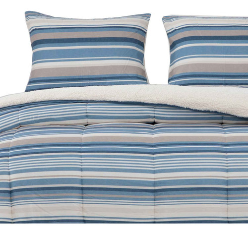 Plumon Reversible Sherpa 2 Plazas Lineas Azul