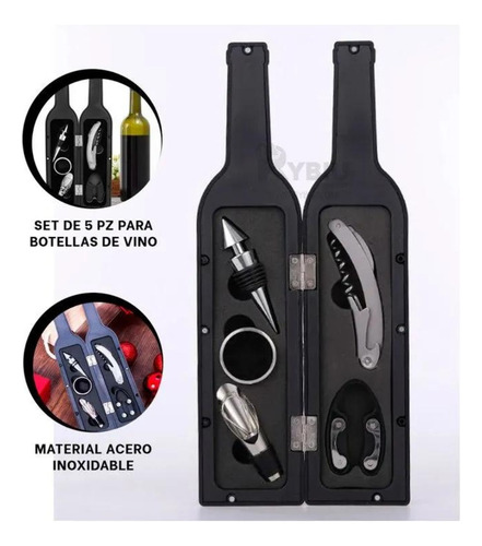 Set Para Vino 5 Pzs. Destapador Y Más Con Forma De Botella
