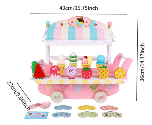 Juguete De Carrito De Helado De Madera, Juguetes De Comida
