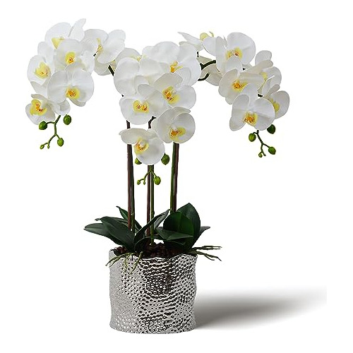 Orquídeas Artificiales En Maceta De Cerámica, Blanco