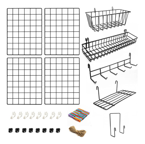 Paquete De 4 Paneles De Rejilla De Pared De Alambre Con Acce