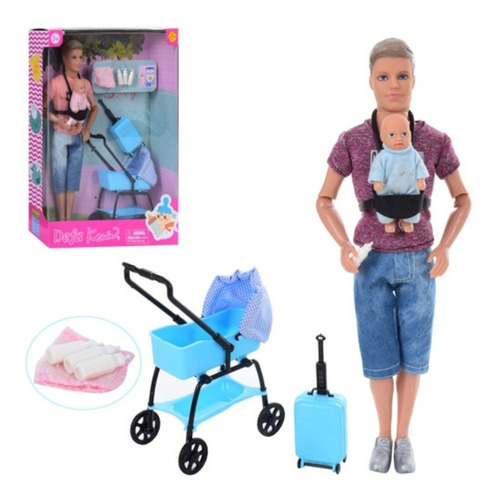 Imagen 1 de 2 de Muñeco Ken Con Bebe Coche Y Accesorios Defa Kevin 8369
