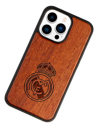 Funda Para iPhone Real Madrid Madera Grabada Futbol Case