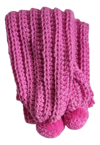 Bufanda Niña Tejida Crochet Pompones Rosa Chicle Crochet Niña