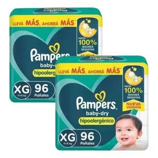 2un Pañales Pampers Baby Dry Talle Xg x 96 unidades