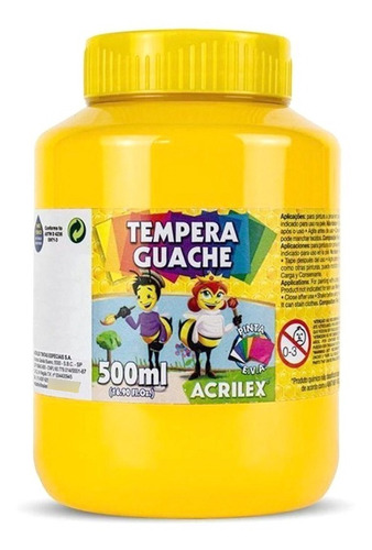 Tinta Tempera Guache Escolar Acrilex 505 - Amarelo 500ml