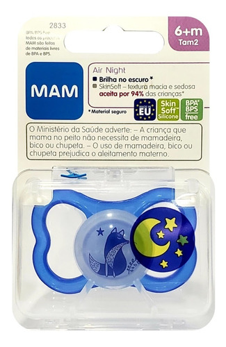 Chupeta Mam Air Night Unitaria 6+ Meses Menino