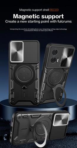 Funda Para Motorola Edge 50 Fusion Uso Rudo Anillo Metalico Negro Jiashang