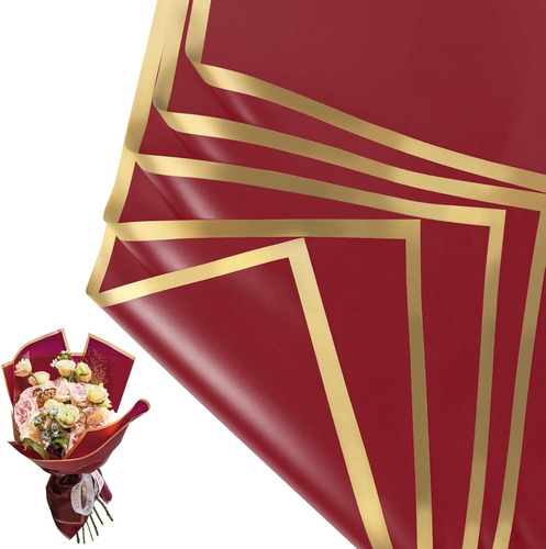 Papel De Regalo Con Flores (20 Hojas) - Rojo Vino
