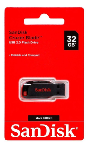 Imagen 2 de 4 de Pendrive Sandisk 32gb Cruzer Blade Usb 2.0 Negro