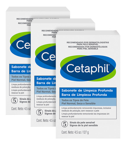 Set Cetaphil Barra De Limpieza Profunda 127g X3 Unidades