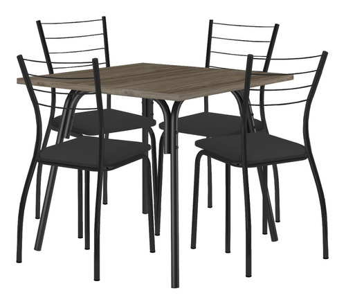 Juego De Comedor Mesa Y 4 Sillas Tapizadas Compramas Color Negro Diseño de la tela de las sillas Liso