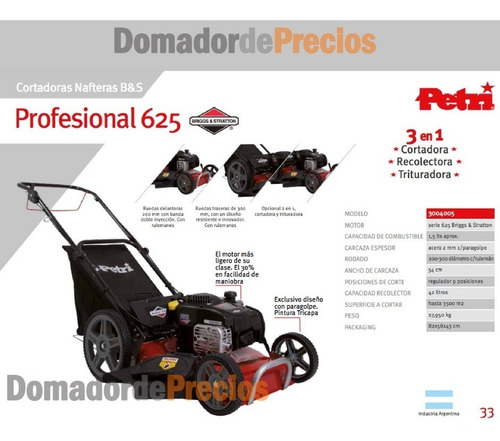 Imagen 4 de 10 de Cortadora De Cesped Petri 6.25 Hp 3 En 1 Bolsa Tritura Desca