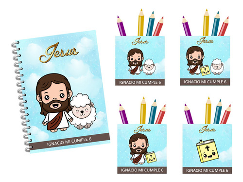 Kit Imprimible Souvenir Cumple Jesús Religioso Lapicero A4