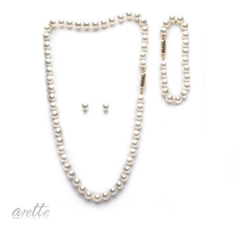 Collar, Aretes Y Pulsera Perla De Mallorca Con Estuche