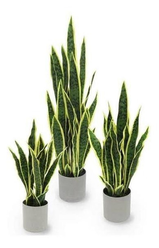 Juego De 3 Macetas De Planta Artificial  Sansevieria Verde