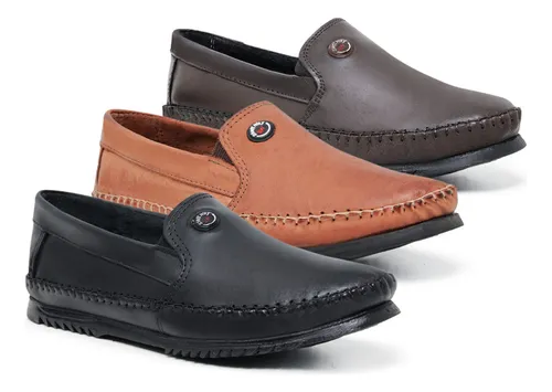 Kit 3 Pares Mocassim Masculino Social De Couro Legitimo