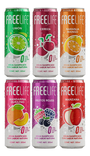 Agua Gasificada Freelife 6 Pack 355ml Variedad Sabores