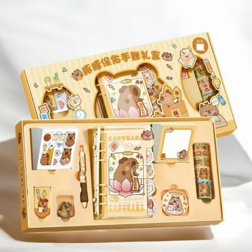 Capibara Set De Papelería C/ Libreta Lapicero Sticker Cintas