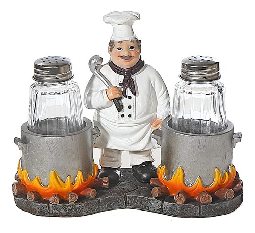 Standing French Chef With Flaming Pots Sal Y Pimienta Shaker