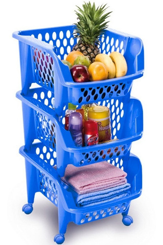 Organizador Para Verduras 3 Niveles El Rey Con Ruedas Azul