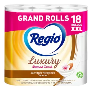Papel Higiénico Regio Luxury Almond Touch 18 Rollos 4 Pz.