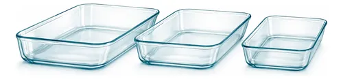 Kit 3 Travessas Vidro Retangulares Assadeira Cozinha Lasanha