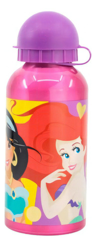 Botella Deportiva De Aluminio Princesas - 400 Ml Color Rosa Y Lila