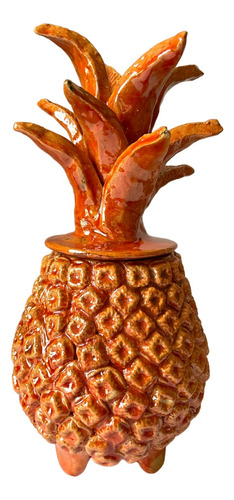 Piña Decorativa Barro Vidriado Artesanía - Naranja - 26 Cms