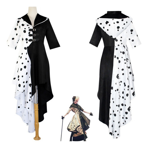 Vestido Cruella De Vil Cosplay Cruella Negro Blanco Lunares