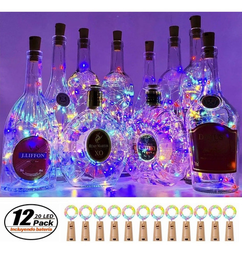 Luces Led Para Botellas De Vino 2m 20 Led A Pilas, 12 Uds