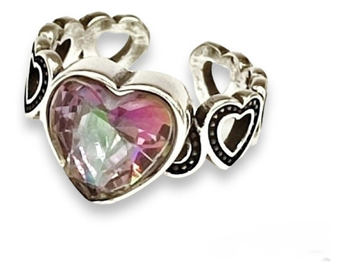 Anillo De Corazón Circón Tornasol Tamaño Ajustable P925