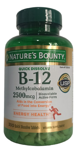 Vitamina B12 Nature's Bounty 300 Capsulas  250mcg Importado