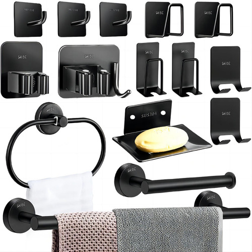 Juego De Accesorios Para Baño Skbe 304 De Acero Inoxidable 15 Pzs Color Negro