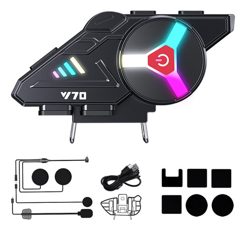 Intercomunicador Audífonos Motos Para Casco Bt5.3 Rgb Ip67 6color Led Bt5.3 1000mah Llamadas Hd Hotu Auriculares De Casco Separados Contestador Automático Cvc Dsp Reducción De Ruido Asistente De Voz