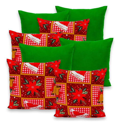 Kit 8 Capas Almofadas Natal 40x40cm Lisas/estamp Oxford