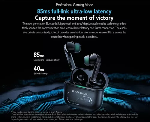 Black Shark Auriculares inalámbricos Bluetooth con latencia ultrabaja de 45  ms, auriculares para juegos con Bluetooth 5.2, modos duales, controlador