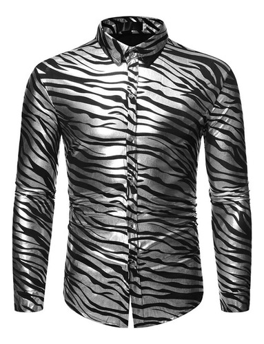 Hombre Camisa Manga Larga Tigre Rayas Estampado En Caliente 