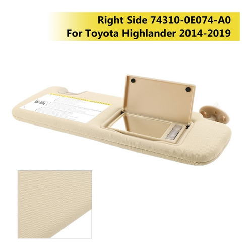Visera Derecha Con Luz De Tocador Para Toyota Highlander 14-