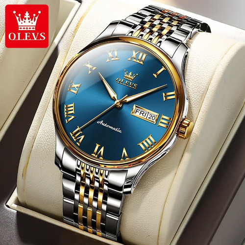 Reloj Automático Olevs 9929 Business Luminous Calendar Color del fondo Silver Gold Blue